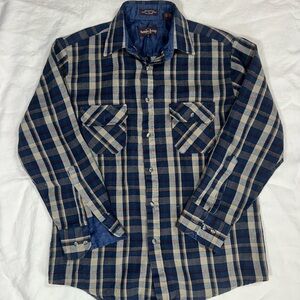 Northwest Territory Vintage Plaid Lined Flannel Shirt Jacket Men’s M Blue Tan